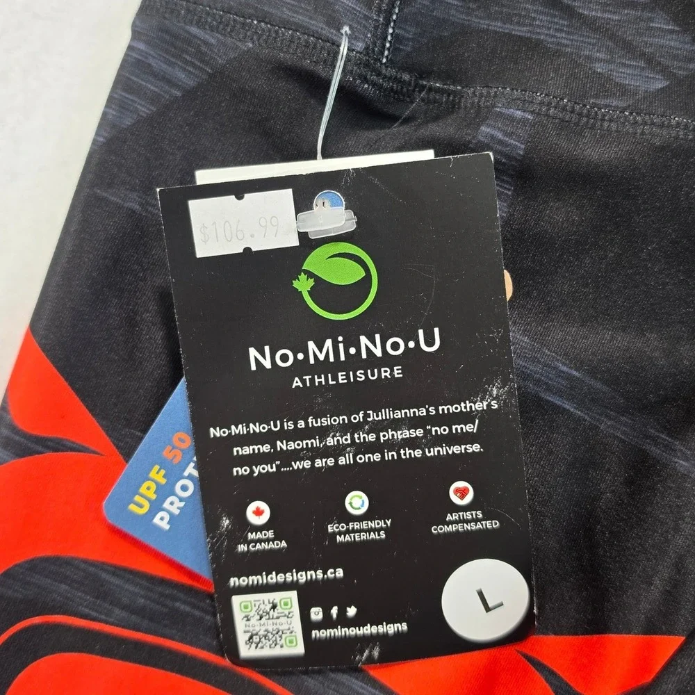 NoMiNoU‎ Indigenous Art Leggings L Large Black Red Recycled Yoga UPF 50 NWT